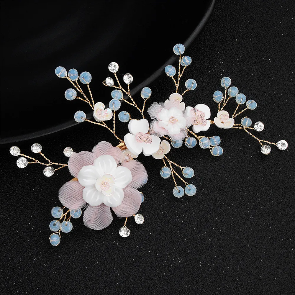 

Fashion Fabric flowers Duckbill Hair Clip Crystal Wedding Head jewelry Hair Accessories For Girls 2019