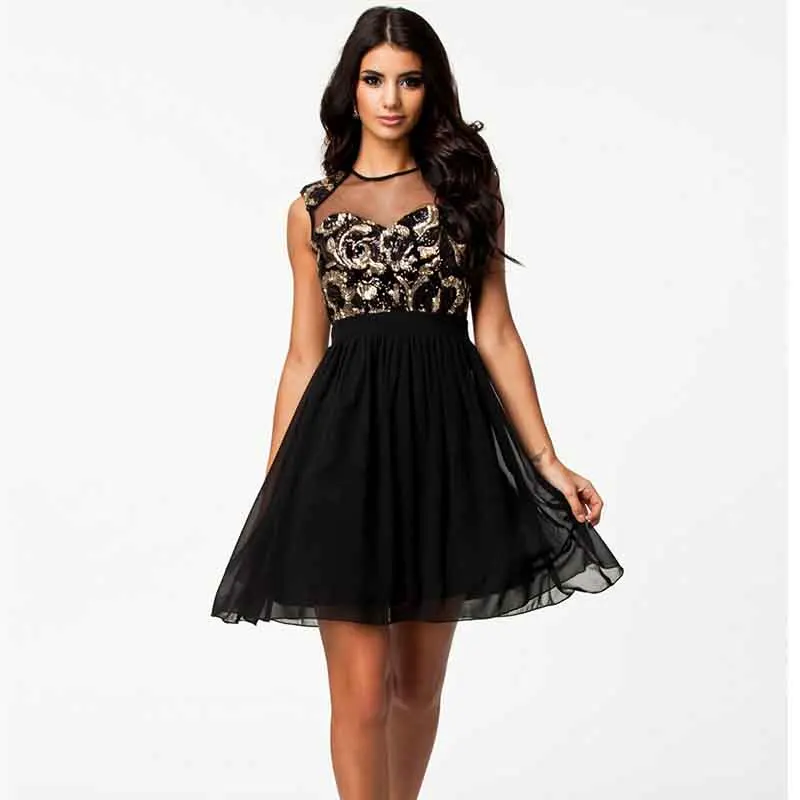 Women Dress Summer Ladies Sheer Mesh Patchwork Sequin Dress Sexy Casual Clubwear Party Sleeveless Tunic A line Dress Vestidos (3)