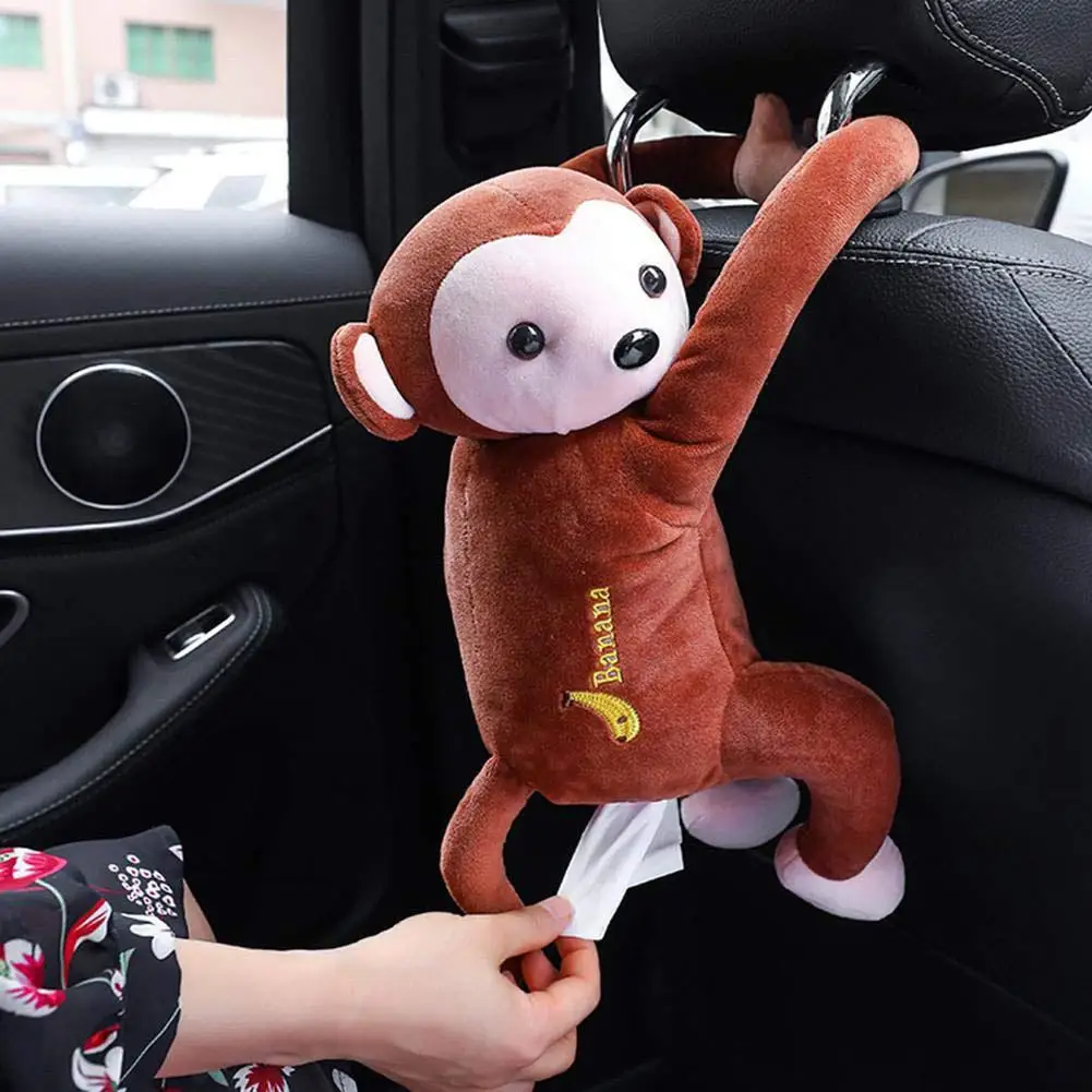 

Lovely Animal Plush Monkey Tissue Box Car Hanging Storage Case Interior Decor