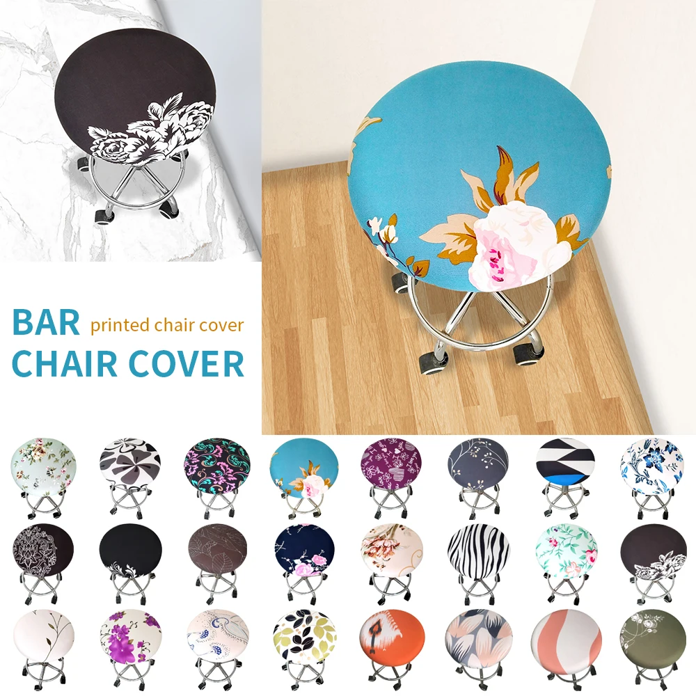 

2019 Round Chair Cover Bar Stool Cover Elastic Seat Cover Home Chair Slipcover Round Chair Bar Stool Floral Printed