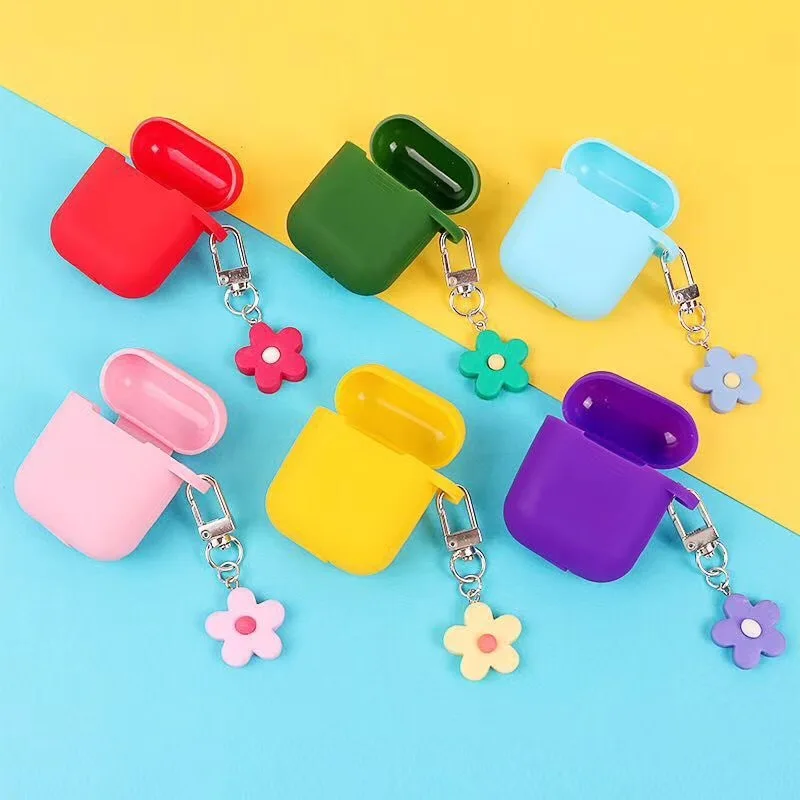 

For AirPods Case colorful flower Hanging ornament Silicone Accessories Case Bluetooth Wireless Earphone Cover For Air pods
