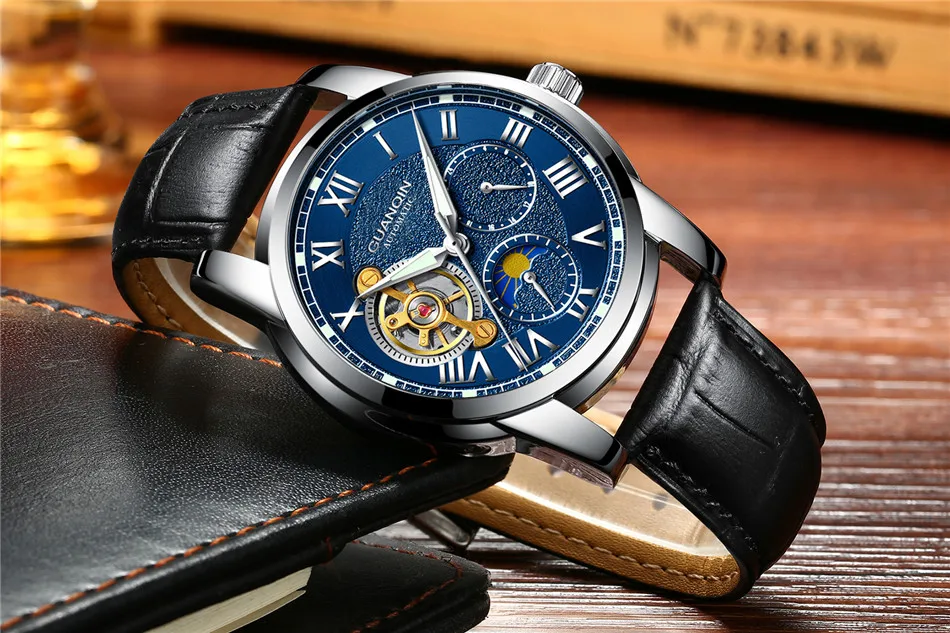 relogio masculino GUANQIN Luxury Brand Tourbillon Automatic Watches Men Military Sport Leather Strap Waterproof Mechanical Watch