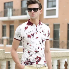 Men Summer Short Sleeve Flower Polo Shirt Plus Size Cotton Fashion Printing Working Cloth For Man