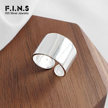 

F.I.N.S Sterling Silver Fashion Rings for Women 2019 Wide Glossy Silver 925 Adjustable Ring Men Rings Unisex Minimalist Jewelry