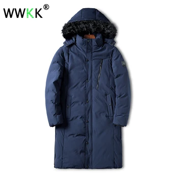 

WWKK Warm Winter Jacket Parkas Men Fur Hooded Casual Slim Parka Mens Winter Coat Jackets Male Long Padded Thick Outwear Overcoat