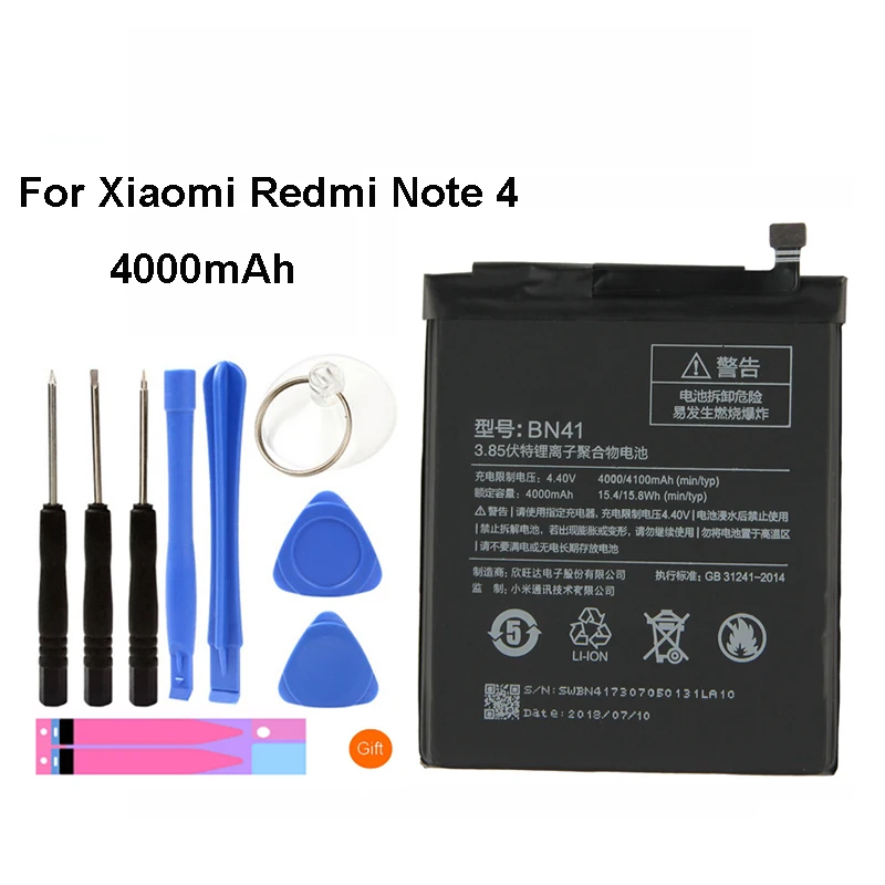 

Original BN41 Battery For Xiaomi Redmi Note 4 Real Capacity 4000mAh Replacement Li-ion Battery + Tool