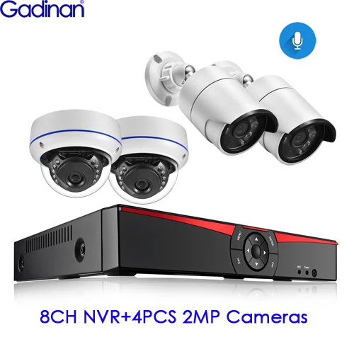 Gadinan 8CH POE 4MP комплекты безопасности NVR 4.0MP 1080P камера Аудио Звук CCTV система купольная пуля комплекты наружного наблюдения 4 ТБ HDD - Цвет: 4PCS 2MP Cameras