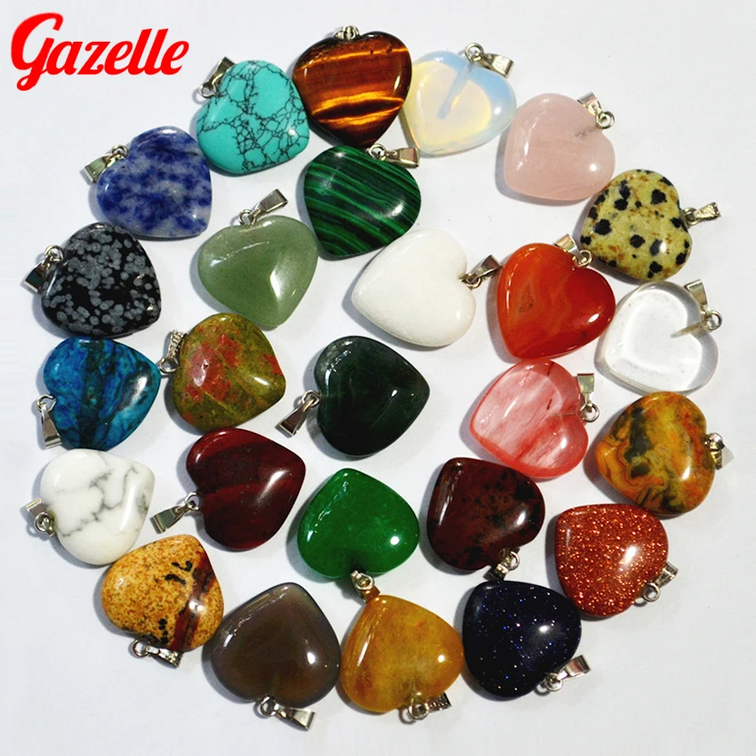 Gazelle Wholesale Assorted Fashion Mixed Color Natural Stone Charms Pendants Necklaces Heart For ...