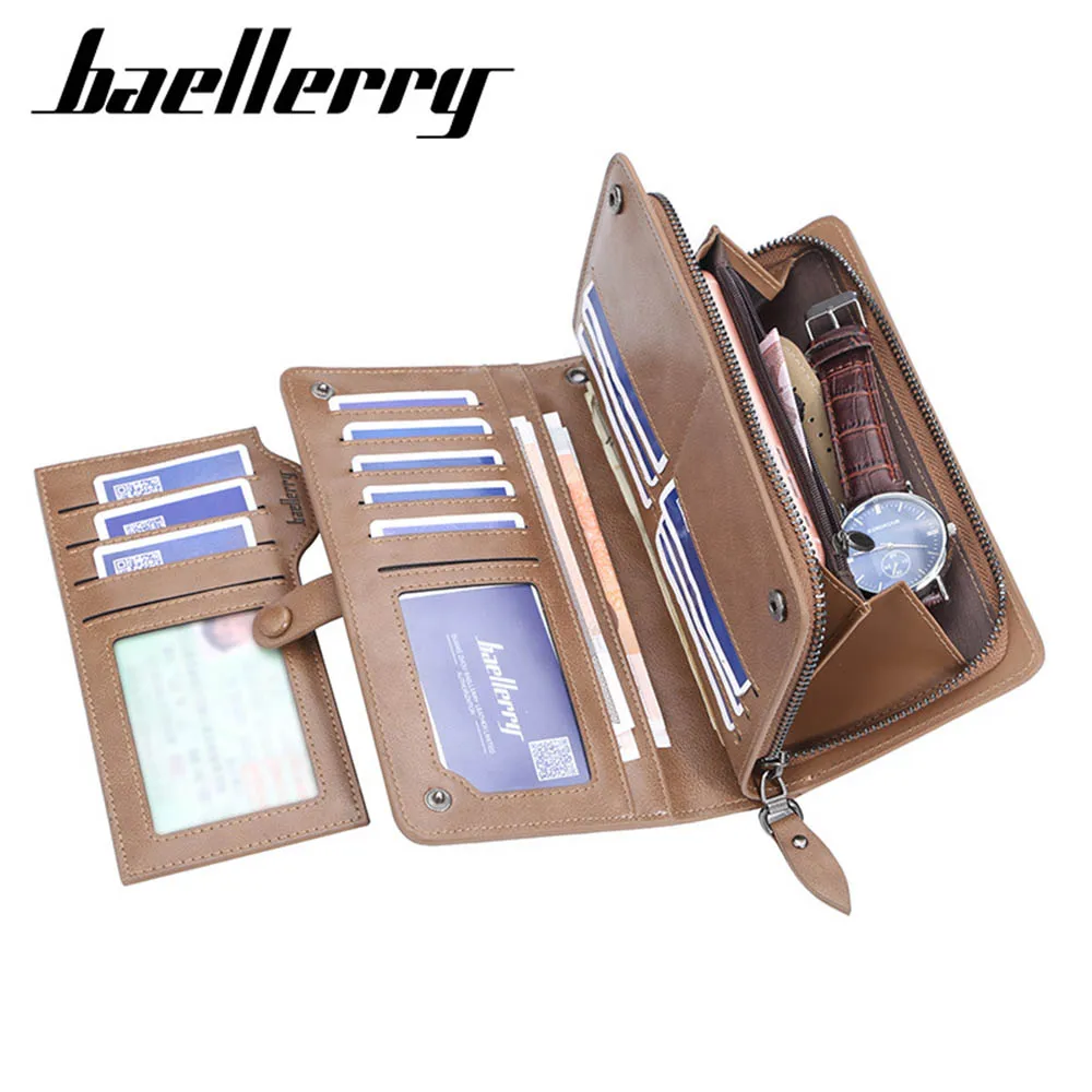 Мужские длинные кошельки Baellerry дизайнерский кожаный кошелек на молнии с