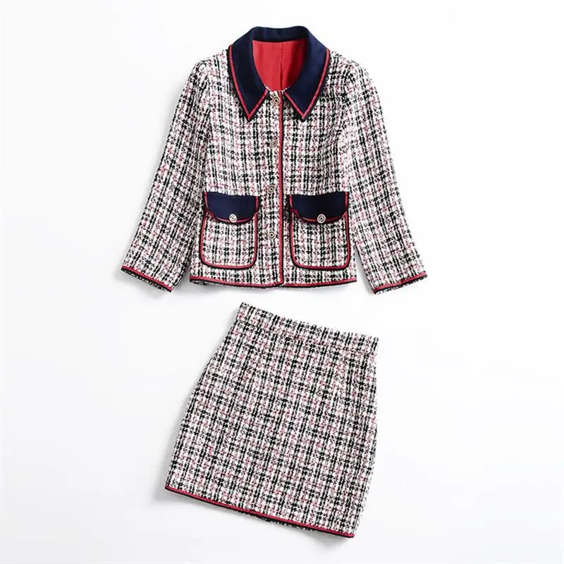 Manteau Deux Haute Pièces Manches À Vêtements De Ensembles Longues Piste Scénographe Femmes Npd0856 2018 Jupe Qualité Automne Tweed Costumes Ofq1PFx