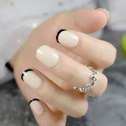 Бежевый искусственный Французский ногти черный Типсы коротким круглым полное покрытие UV гель ногтей простой Дизайн Fahion салон продукты 24