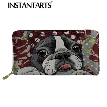 

INSTANTARTS Women Long Wallet Fashion Luxury PU Leather Tote Portable Coin Money Pocket Clutch Boston Terrier Print Rain Purse