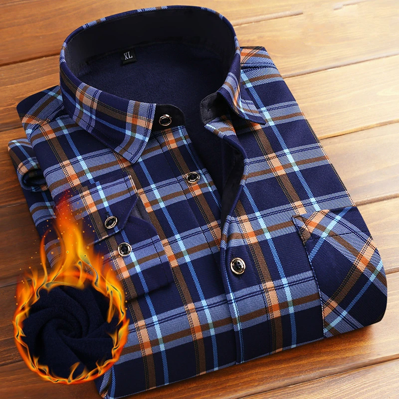 الرجال قمصان طويلة الأكمام 2018 الخريف الرجال القطن الأعمال عارضة منقوشة قمصان المخملية الدافئة Camisa الاجتماعية الغمد حجم 4XL