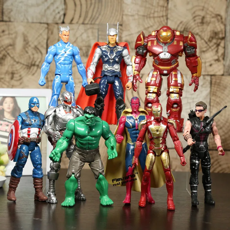 

Avengers2 Age of Ultron Hulkbuster Vision Quicksilver Hulk Thor Hawkeye PVC Action Figures Toys 9pcs/set HRFG395