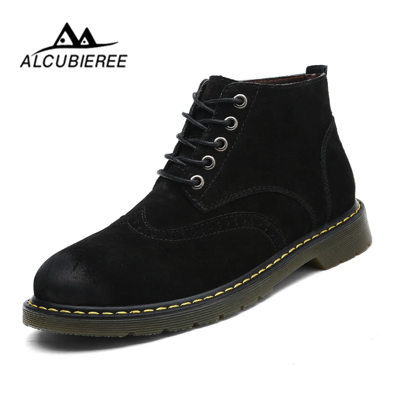 

ALCUBIEREE Super Warm Men Boots Winter Leather Boots Waterproof Rubber Snow Boots England Retro Ankle Boots for Men Winter Shoes