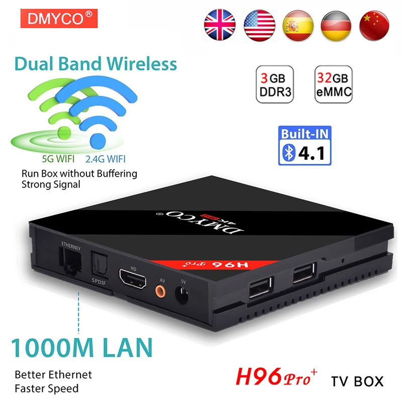 

H96 PRO Plus Android 7.1 TV Box Amlogic S912 Octa Core 3G/32G ROM WiFi 2.4G/5G BT4.1 H.265 DLNA Miracast 4K H96 Pro Media Player