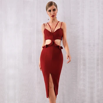 

2019 Dress Sexy Backless Elegant CelebritySpaghetti Strap Women Hollow Out Night Club Strapless Body con Party Dresses Wholesale