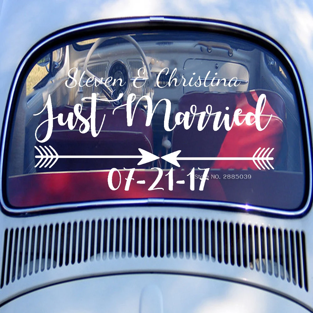 車のリアウィンドウステッカー結婚したばかりの車結婚したばかりのサインデカールカスタム新郎と新婦の名前日付アートバンパーの装飾lc1284 Aliexpress ホーム ガーデン