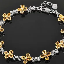 Цитрин браслет цепочка натуральный настоящий Цитрин Серебро 925 пробы тонкий желтый браслеты из драгоценных камней Цветочный стиль 0.2ct* 40 шт драгоценных камней