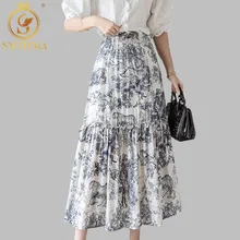 Новая Осенняя подиумная Женская длинная юбка, роскошная дизайнерская винтажная животная печать, эластичная талия, модная плиссированная юбка, хлопковая юбка