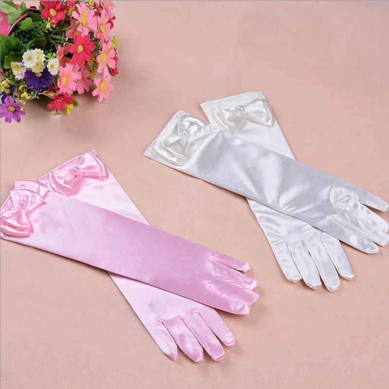 

Gloves for Girls Long Princess Gloves Girls Gloves Birthday Gift Blue Wedding Dress Glove with Bow Costume Accessories Satin