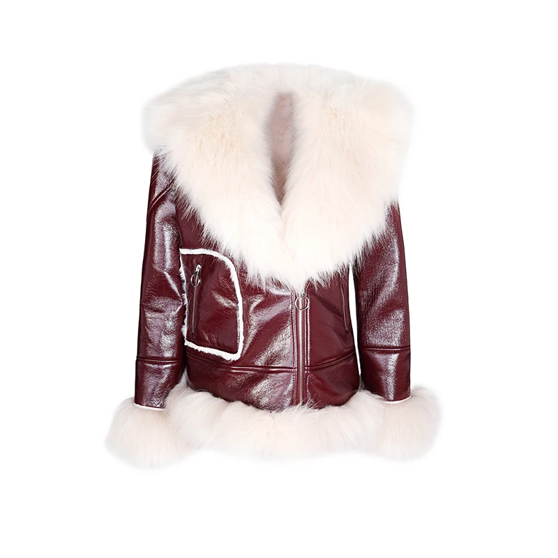 Col Veste Mode 2018 Red Doublure Marque Fourrure Cuir Big Fox De Manteau Parka Femmes Faux D'hiver Épaississent Lapin Wine xHYFAffq