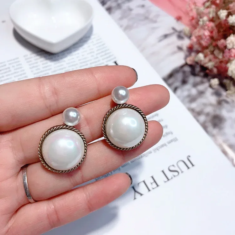 vintage ball pearl earring 925 silver post Hypoallergenic fadeless fashion jewelry stud earrings for women girl Christmas gift