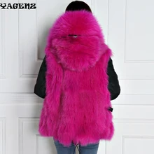 Зимний женский армейский зеленый шуба уличная нашивка заклепки молния Ретро Шуба с натуральным лисьим мехом внутри капюшон из меха енота