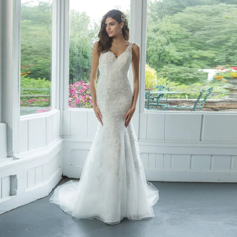 

V-Neck Appliques Lace Mermaid Wedding Dress Backless Beauty Backless Wedding Gowns Princess Bride Dress 2019 Free Shipping