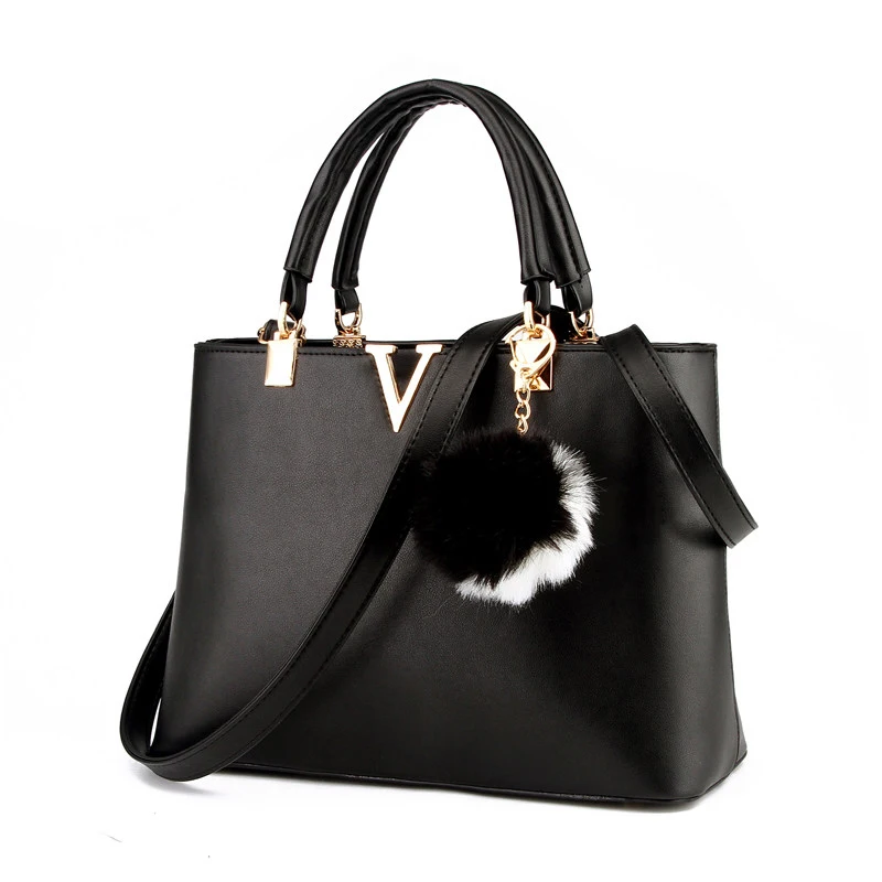 Fur Ball Ornamet Women Occident Style Simple font b Handbag b font Designer Stlish Shoulder Bag