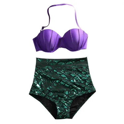 Ретро купальник русалки на косточках пуш-ап с высокой талией, набор бикини, сексуальный женский купальник для косплея, купальные костюмы biquni - Цвет: Фиолетовый