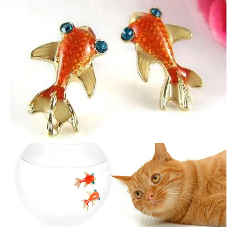 

1 Pair Chic Outstanding Unique Colored Glaze Alloy Blue Rhinestone Fish Ear Stud Earrings EAR-0219