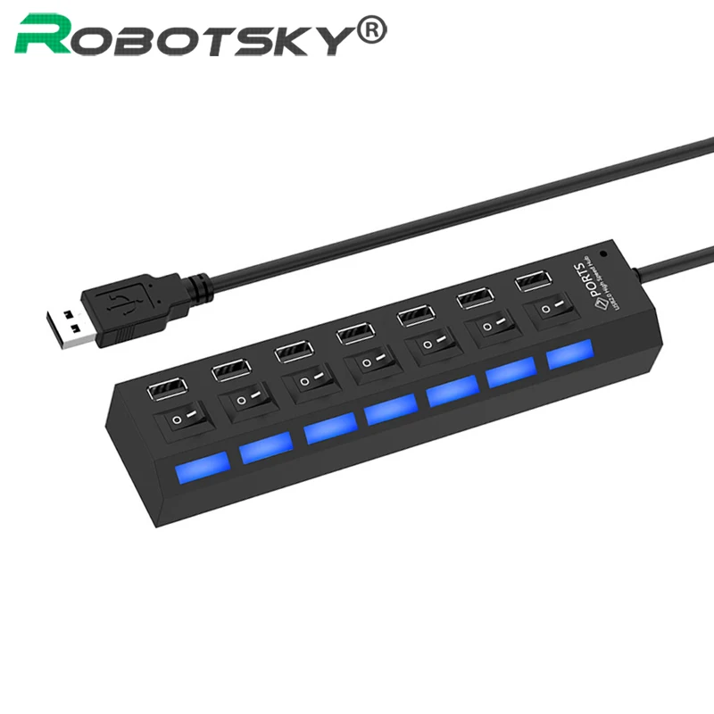 

High Speed USB Hub 2.0 480Mbps 7 Ports Micro Hub USB On Off Switch USB Splitter Adapter For PC Laptop Computer USB Hub