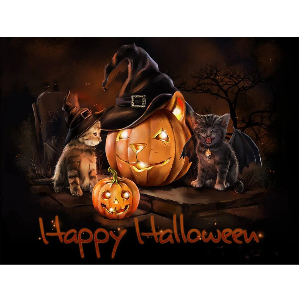 

Halloween Gift Diamond Painting Cat Cross Stitch 5D Square Picture Rhinestones Diamond Embroidery Cartoon Resin Crystal Decor