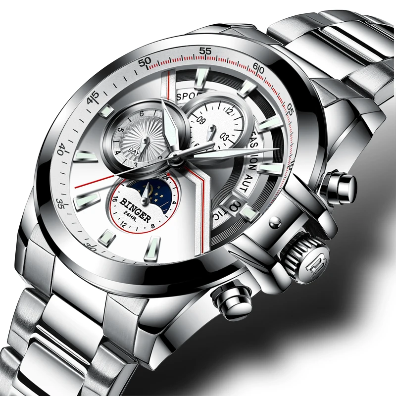 Швейцарские BINGER часы мужские роскошные Брендовые мужские часы сапфировые светящиеся часы мужские водонепроницаемые автоматические механические часы B1189-4