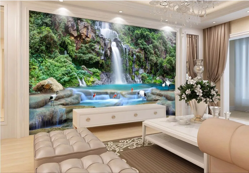 Us 1504 46 Offkustom Mural 3d Wallpaper Air Terjun Gunung Ikan Mas Derek Home Decor Lukisan 3d Dinding Mural Wallpaper Untuk Dinding Ruang Tamu 3