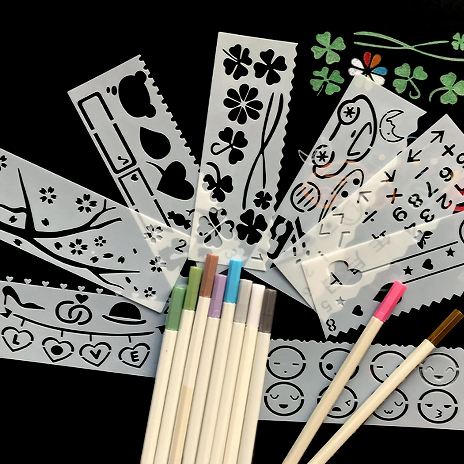 120 шт набор красочных трафаретов для рисования с кисточкой, трафареты для рисования из древесной стружки, школьные карандаши с случайным рисунком, Подарочные игрушки