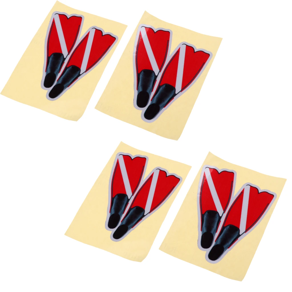 Pack 4 Reflective Waterproof Dive Fins Flippers Sticker Decal for Scuba Diver Marine Boat Kayak Car Bumper Laptop Window