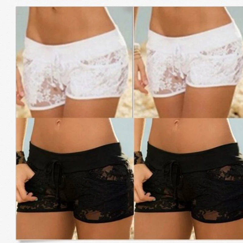 New Woman Safety Short Pants Lace Hollow Summer Women Short Pants Solid Color Black Low Waist Sexy Short Pants