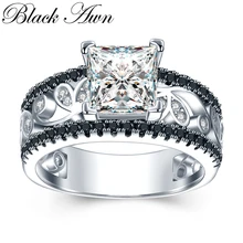 BLACK AWN Real 925 Sterling Silver Female Engagement Ring Trendy Wedding Rings for Women Sterling