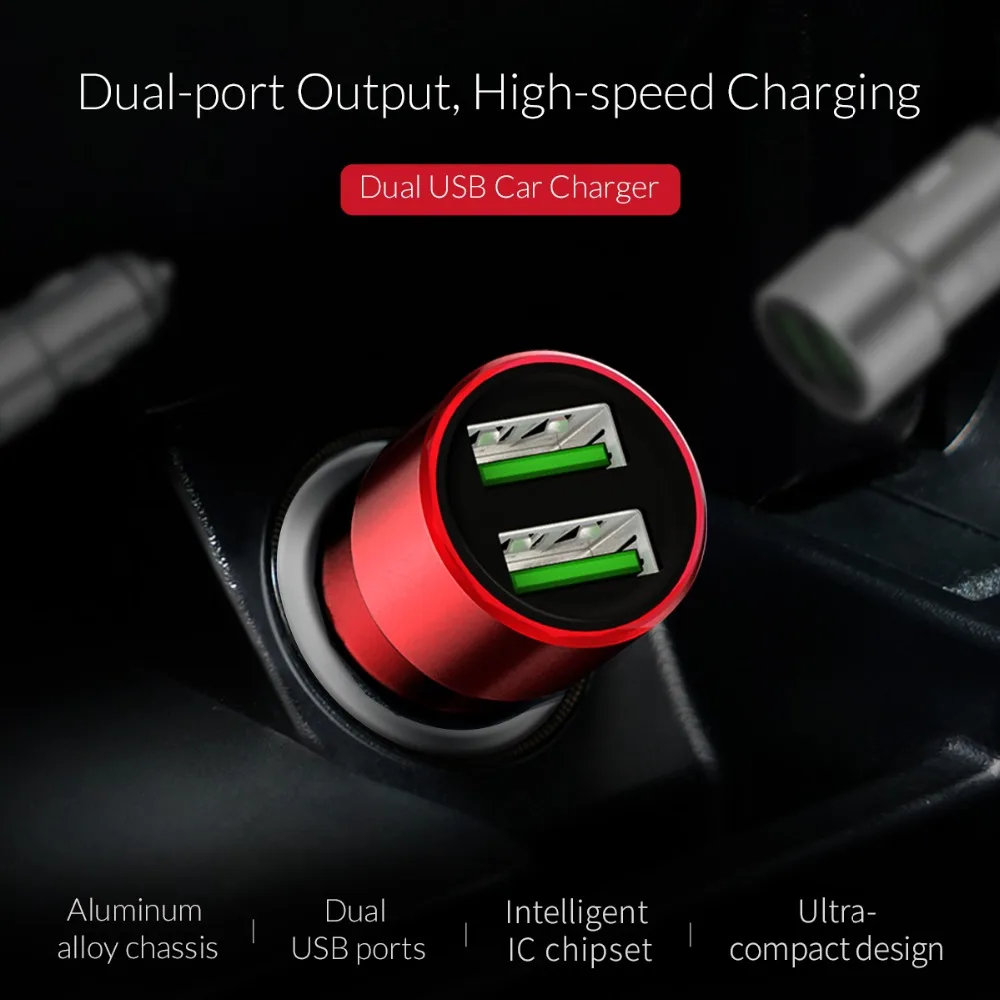ORICO 12 W ماكس الألومنيوم شاحن سيارة USB صغير شحن USB مزدوج منافذ سيارة-شاحن آيفون 8 زائد سامسونج s8 USB الهاتف شاحن