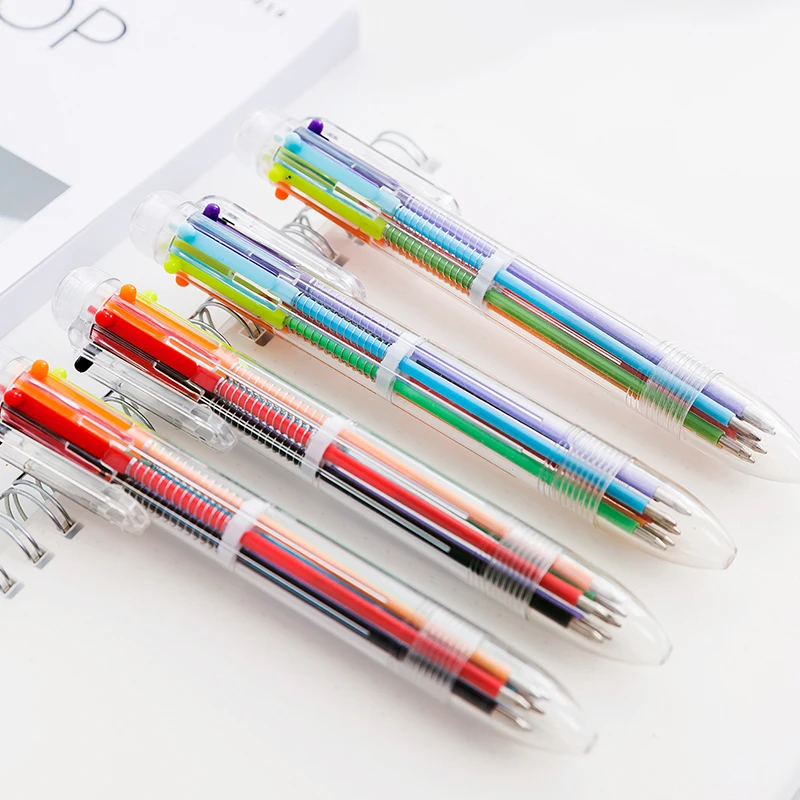 6-in-1 transparente Stangen-Tintenroller Mehrfarbige Kugelschreiber mehrfarbige Stifte für Büro/Schulbedarf/Studenten/Kinder 10 Stück