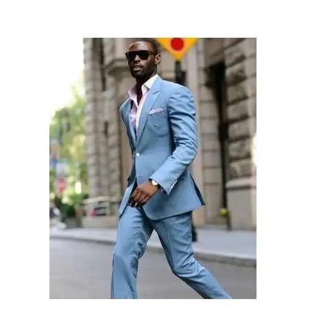 Traje de lino azul claro para hombre, chaqueta y pantalón ajustados para  boda, 2 piezas, 2020|Trajes| - AliExpress