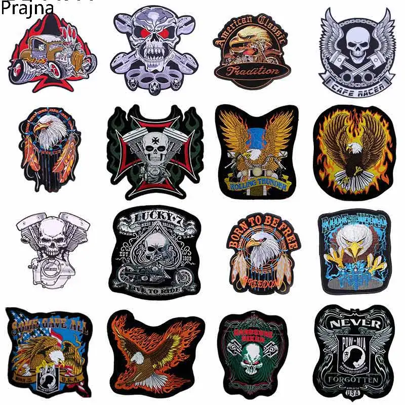 

Prajna Skull Black Applique Clothes Large Embroidery Patch For Clothes Embroidered Punk Rock Patch Iron Biker Morale Stalk D
