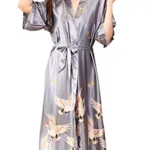 MISSKY женский сексуальный халат с принтом журавля кардиган Нижнее белье пижамы с завязками ночная рубашка