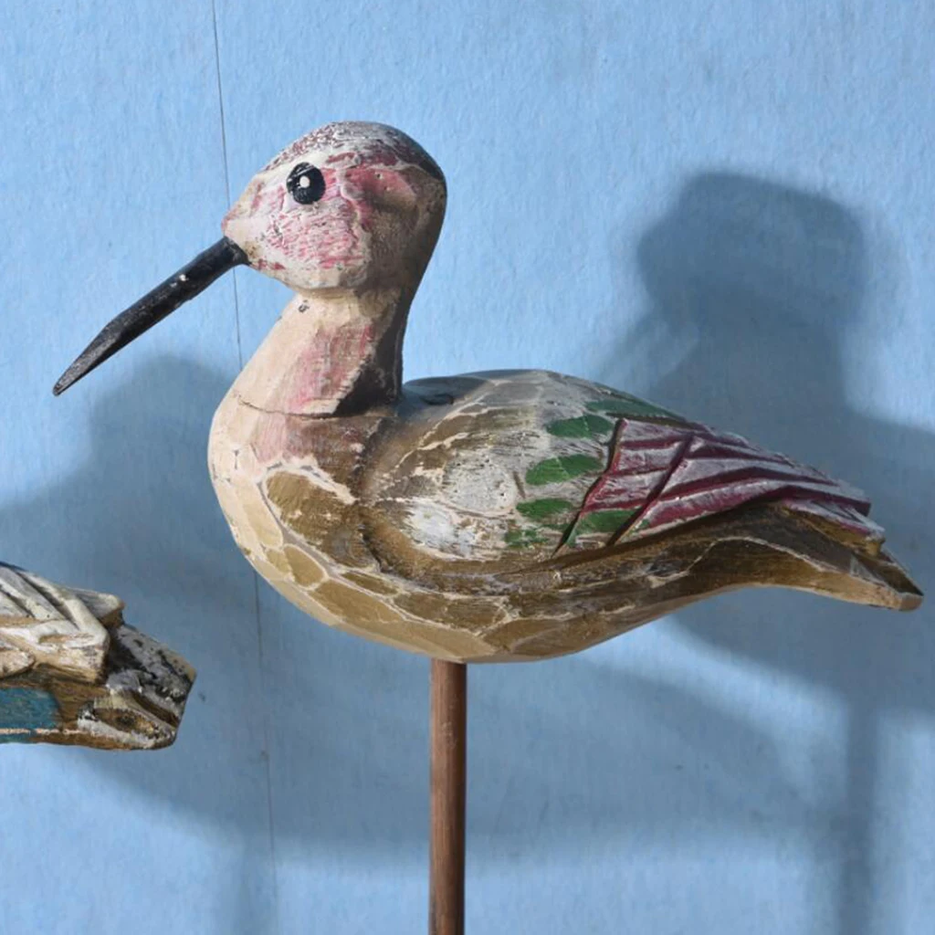Rural Style Bird Figurine Home Decor Centerpiece, Stand&Bend Couple Wooden Tabletop Display