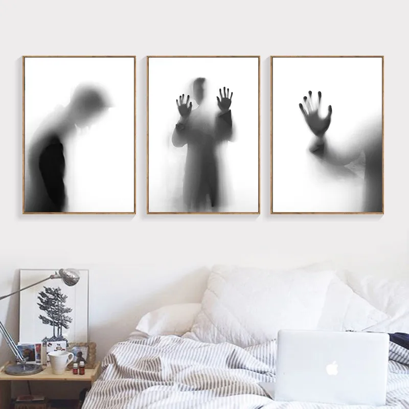 Black White Wall Art Canvas Painting Abstract Shadow Poster Room Decor