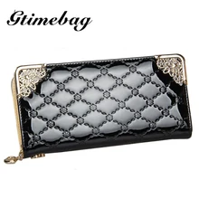 

GTIMEBAG Vintage Women Long Patent Leather Plaid Wallet Female Clutch Ladies Phone Purse Coin Credit Card Holder -PXQBAG259