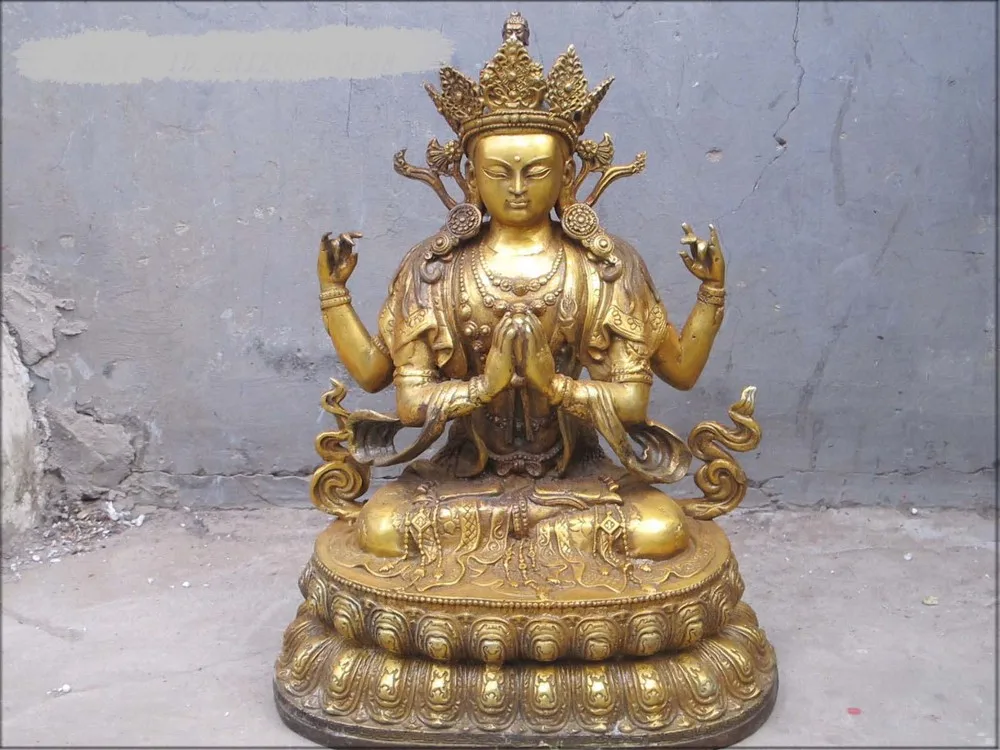 

15"Tibet bronze copper gild four-branched Four-arm Younger Shakyamuni Bouddha