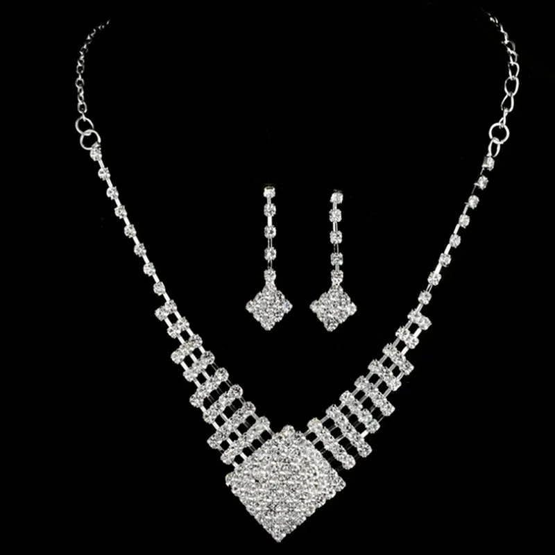 Подарки продажи элегантный роскошный дизайн Новая мода кристалл падение ювелирные наборы для женщин - Окраска металла: Посеребренный